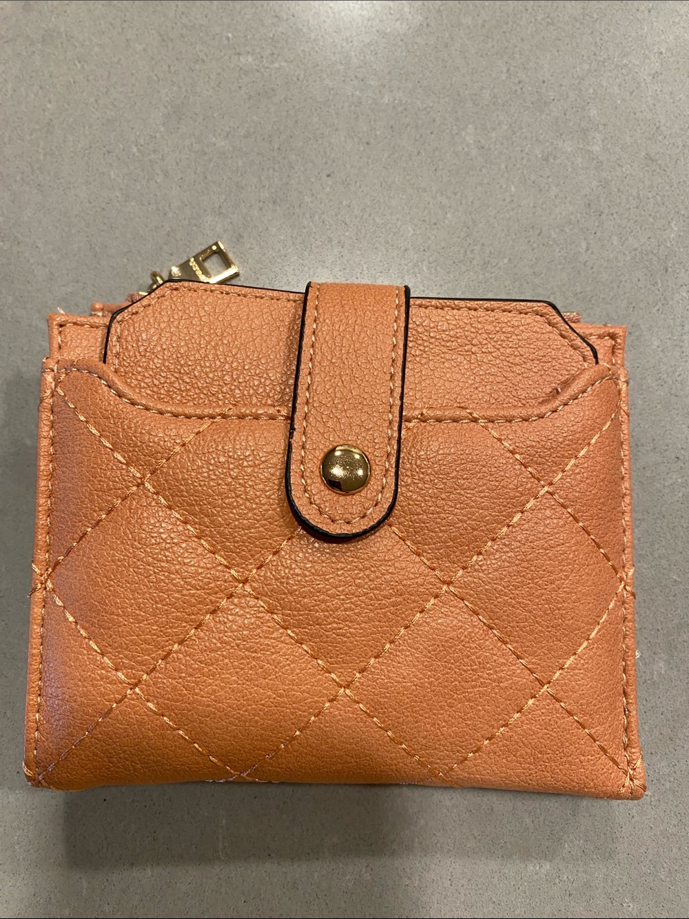 Quilted Compact ID Credit Card Wallet Snap Strap Tawny Peach NWOT